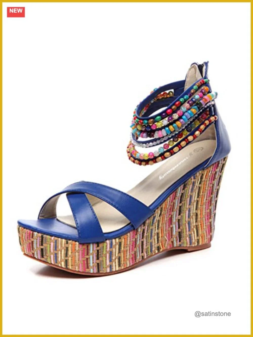 Womens Wedge Sandals Platform High Heels Rhinestone Ankle Strap